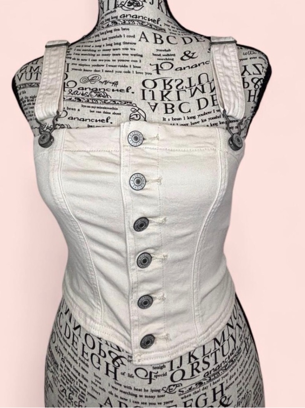 Women’s Cream Denim Button-Front Corset Tank